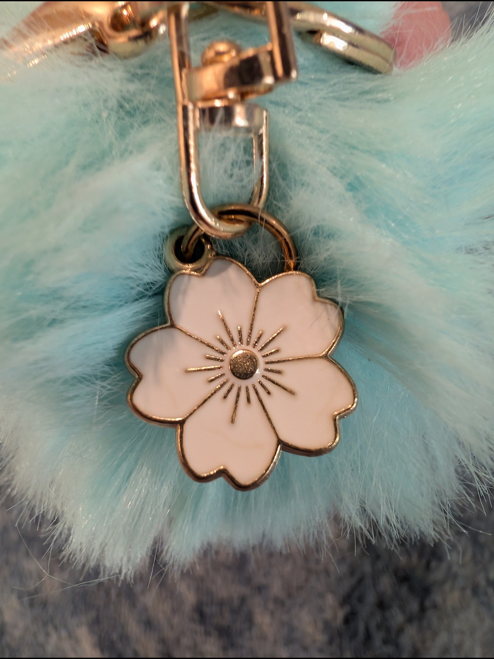 Fluffy NWOT Pom Keychain/Bag Charm - Light Blue Faux Fur Accessory - Picture 3 of 3